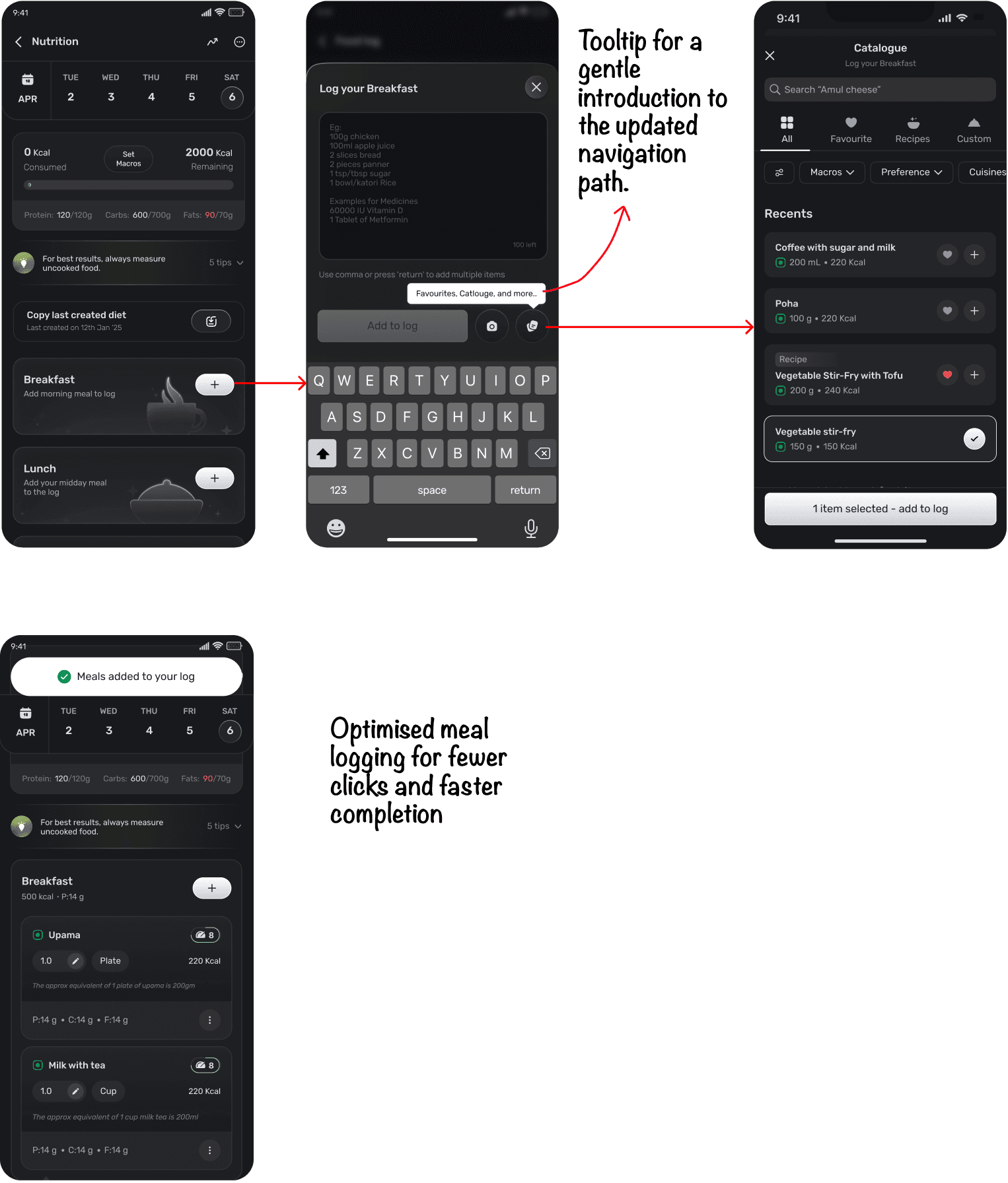 Simplified chat-based logging replacing the two-step catalogue flow